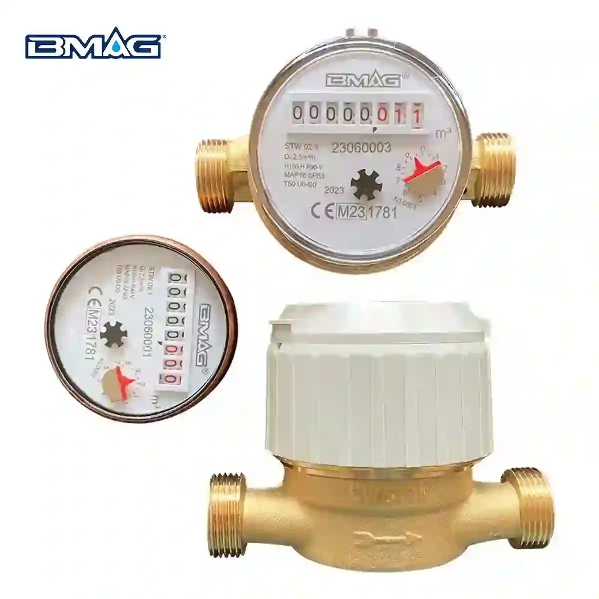 BMAG STW02.1 Brass single jet water meter R160 IP68 360 rotating dial copper register cup DN15 (7)