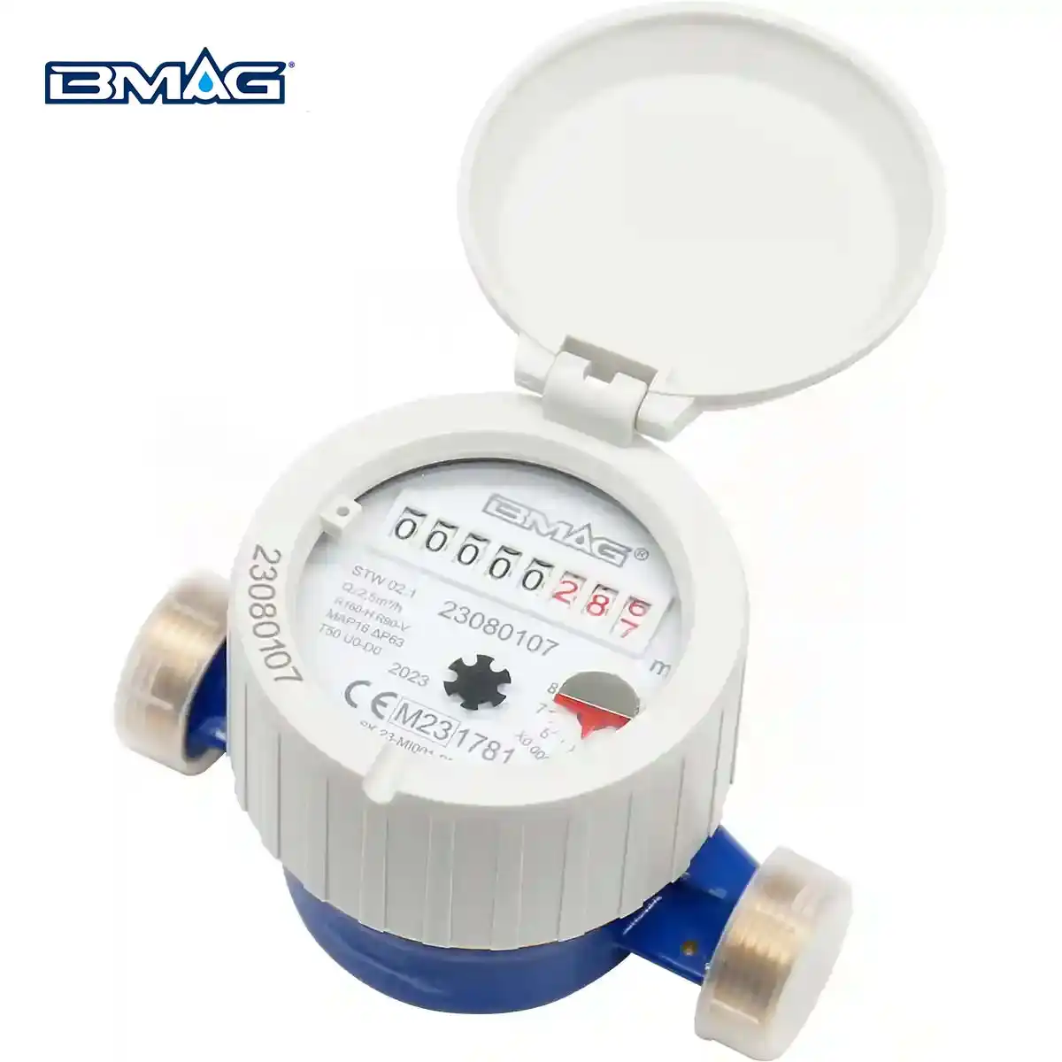 BMAG STW02.1 Brass single jet water meter R160 IP68 360 rotating dial copper register cup blue painting DN15 (2)