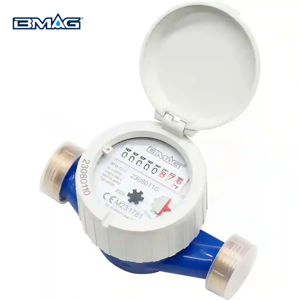 BMAG STW02.1 Brass single jet water meter R160 IP68 360 rotating dial copper register cup blue painting DN20 (2)