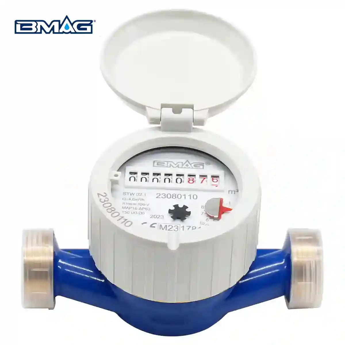 BMAG STW02.1 Brass single jet water meter R160 IP68 360 rotating dial copper register cup blue painting DN20 (3)