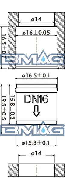 Inner Plug Spring Check Valve DN16 Dimension Drawing