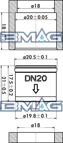 Plug-in Plastic Non-Return Valve DN20 Dimension Drawing